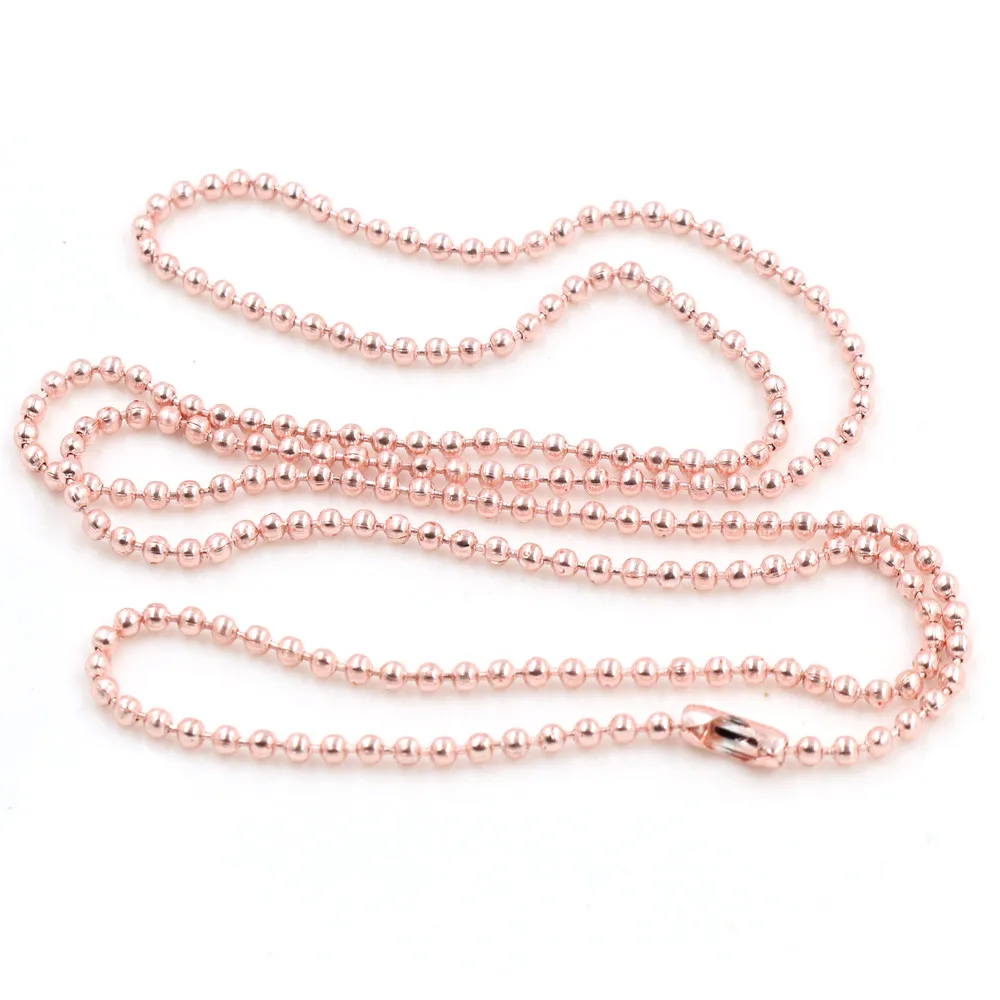 5pcs 2.4mm  Rose Gold Color Plated Ball Beads Chain Necklace Bead Connector 65cm(25.5 inch) (Z1-21)