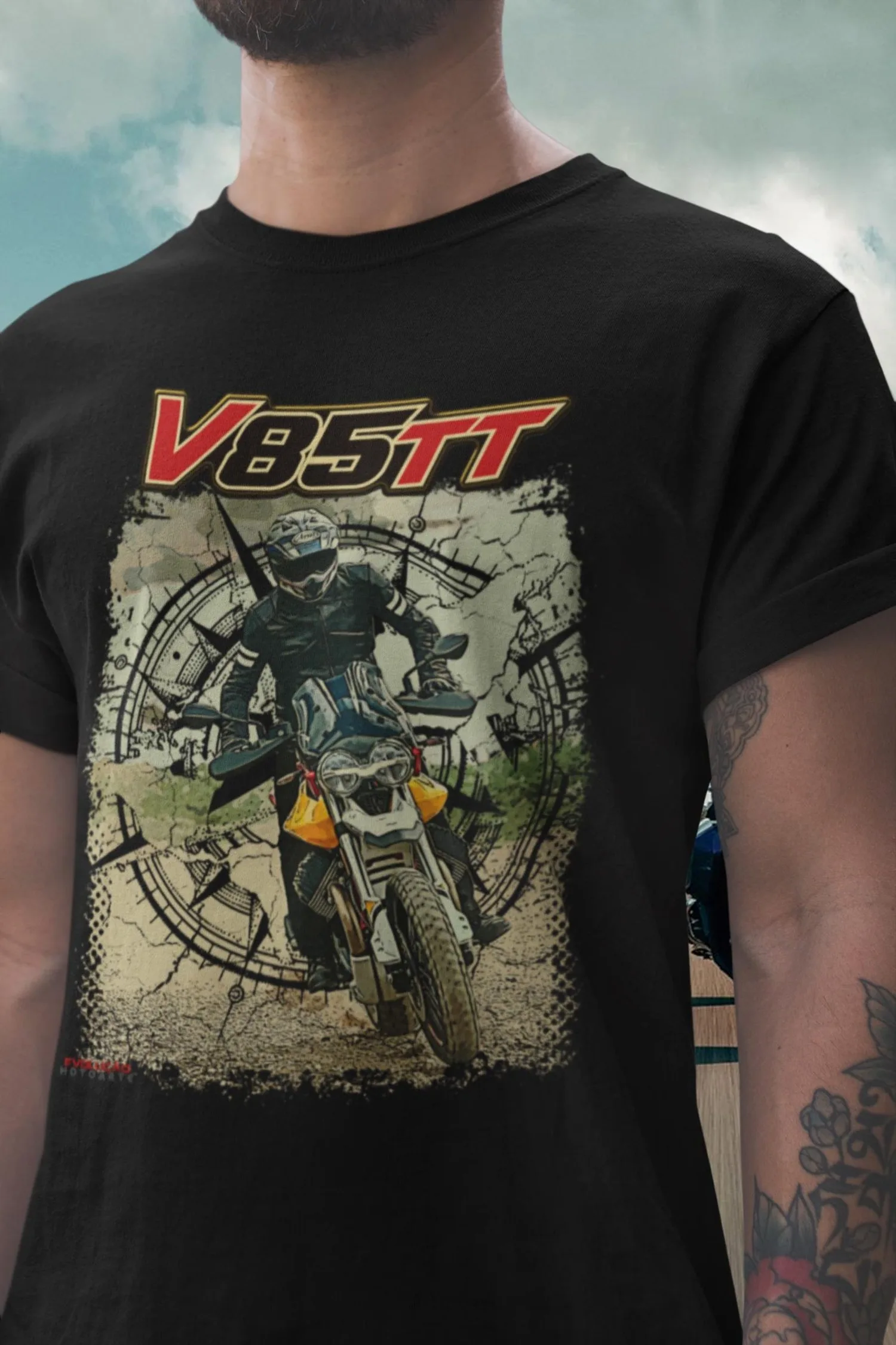 

290@EY Moto G.uzzi V85 TT Adventure Bike T Shirt Classic Enduro Motorcycle Gift for Riders Touring Scrambler Style Retro Shirt