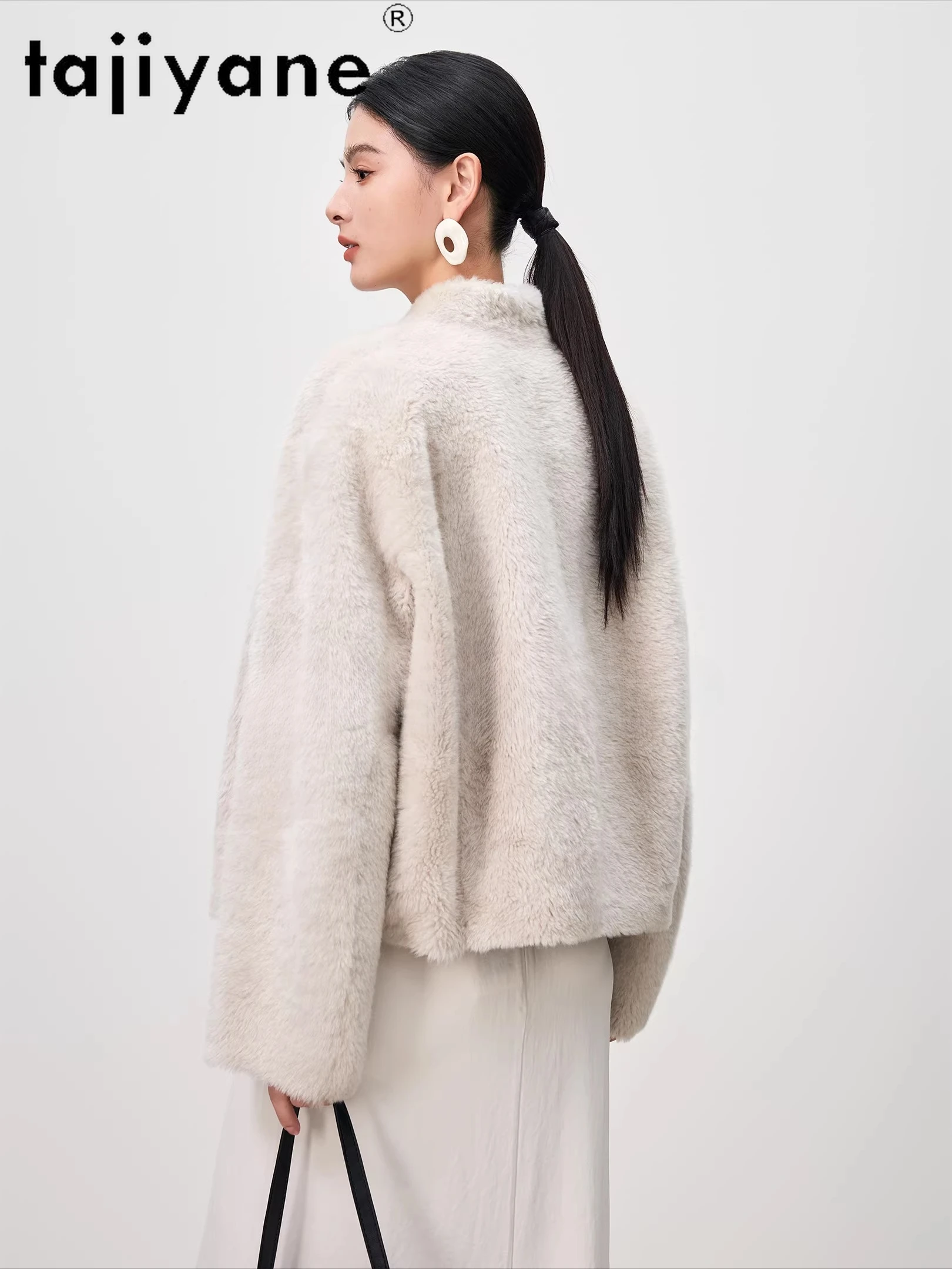 Tajiyyane 100% pele de carneiro com lã anexada jaqueta feminina luxo curto com decote em v casaco de pele real inverno roupas femininas шу onder halenik ei