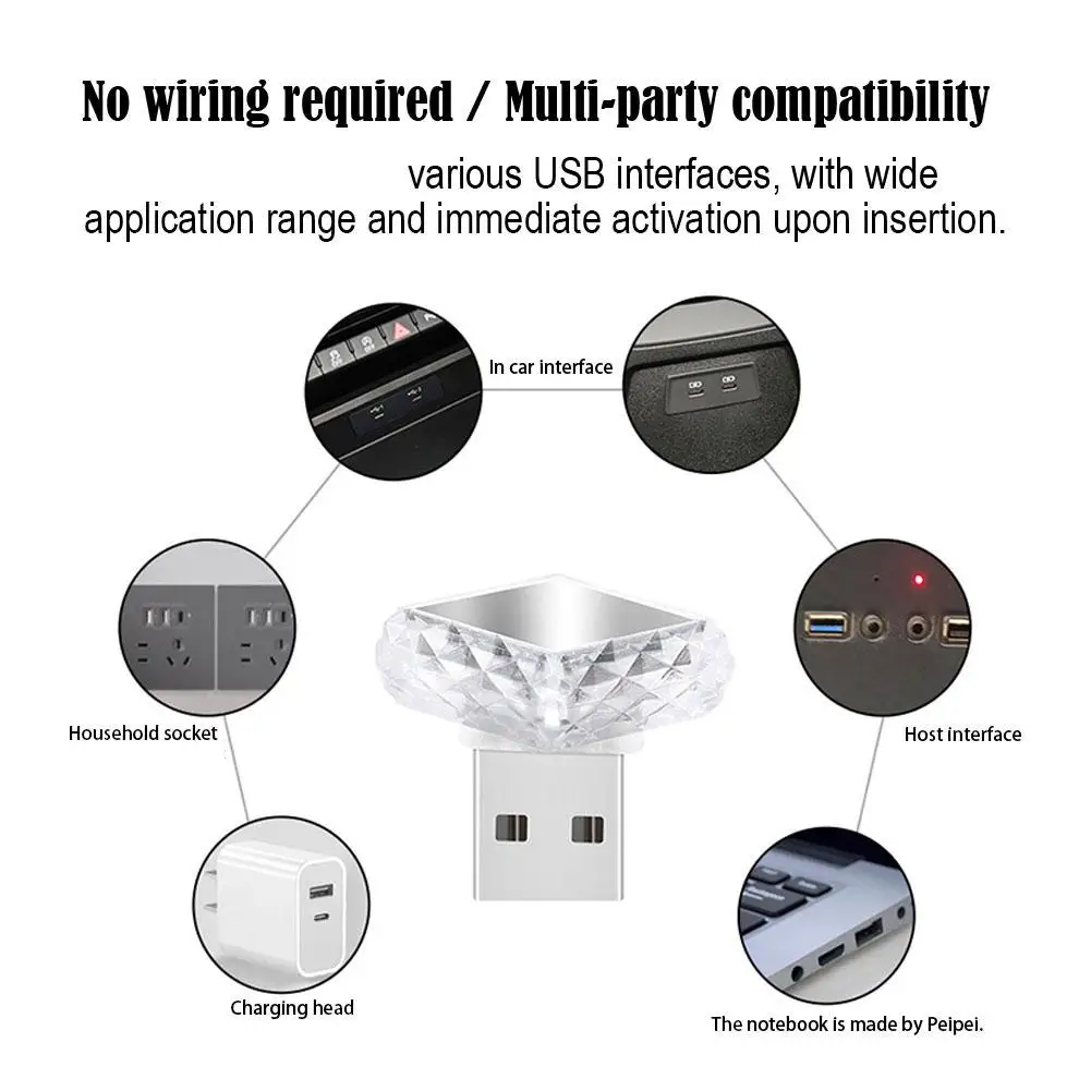 USB Ambient LED Light Mini Car Interior Decoration Atmosphere Lamp Plug Play Universal for Auto PC Computer Emergency Light