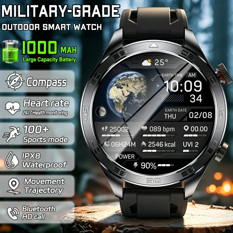 New GPS Track Smart Watch Men Heart Rate Sports Fitness Tracker Compass IPX8 Waterproof Call AMOLED Screen Military Smartwatches