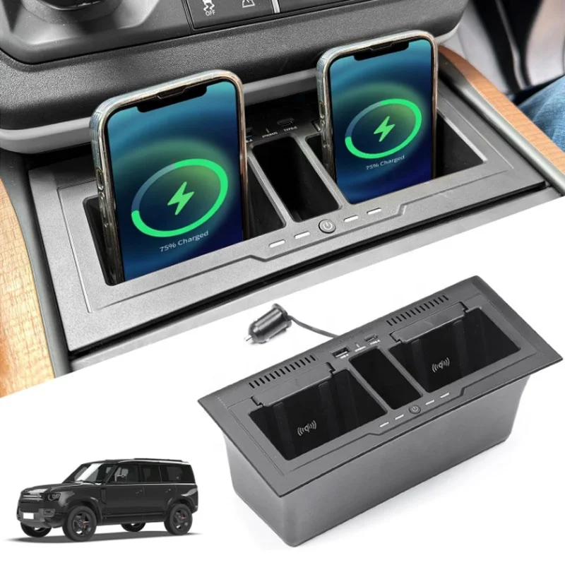 Wholesale Factory Plug and Play Wireless Charger Phone Power Fast Charging Mount Storage Box  for Land Rover Defender 2020+