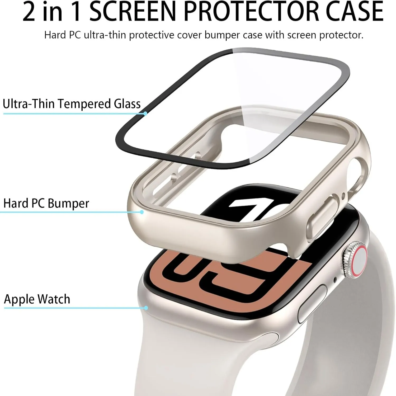 Cadre de protection rigide pour Apple Watch, pare-chocs en PC, iWatch SE, 9, 8, 7, 6, 5, 4, 3, 2, 1, 45mm, 41mm, 38mm, 42mm, 40mm, 44mm, 256