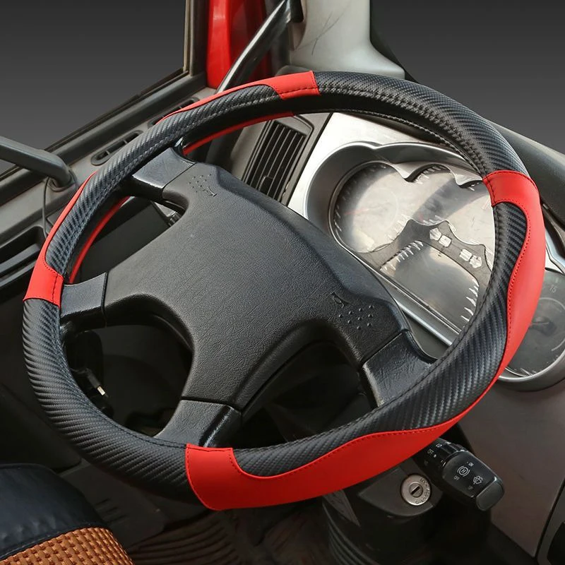Truck Lorry Van Bus Carbon Fiber Leather Steering Wheel Cover for SANY SCANIA IVECO ISUZU Volvo MAN Renault DAF Hino TATRA