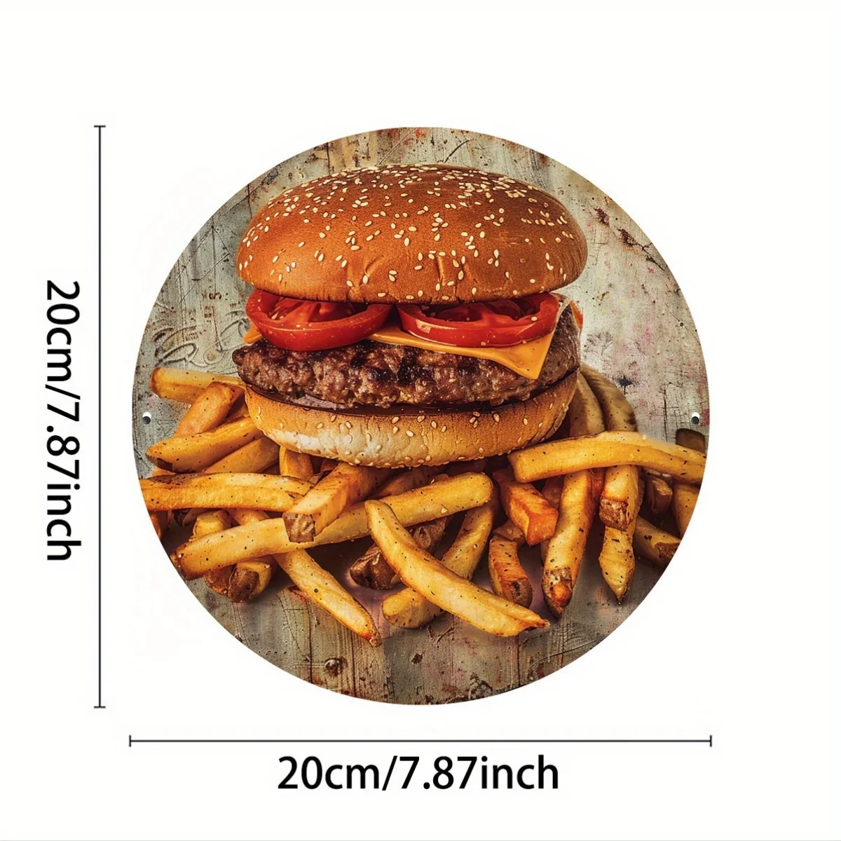 1pc Vintage Aluminum Burger and Fries Mural, Suitable for Home, Restaurant, Cafe, Garage Decor, 20.32x20.32 cm, Indoor/Outdoor U