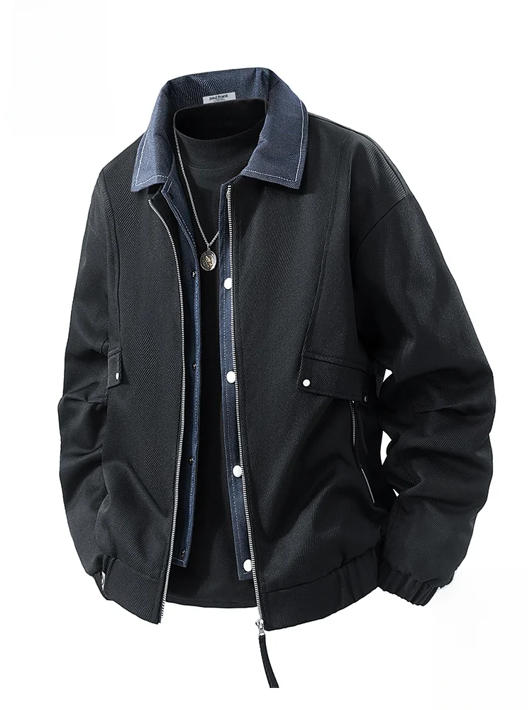 

PaulFrank Monkey Workwear Jaet Men's Spring Faion Denim Patchwork Flight Collar Jaet Loose Fit Color Blo Youth Trend