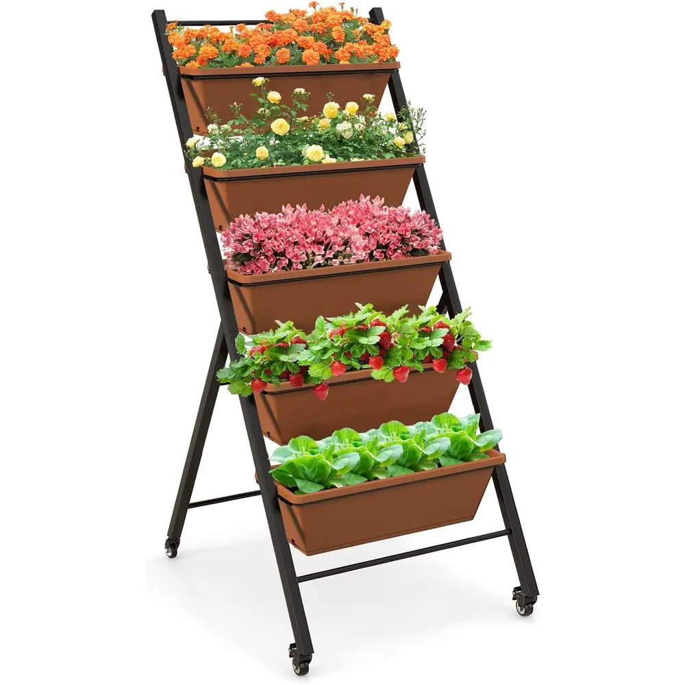 

5-Tier Rolling Garden Bed, Elevated Planter Boxes with Drainage, Ideal for Herbs, Vegetables, Indoor or Outdoor Use