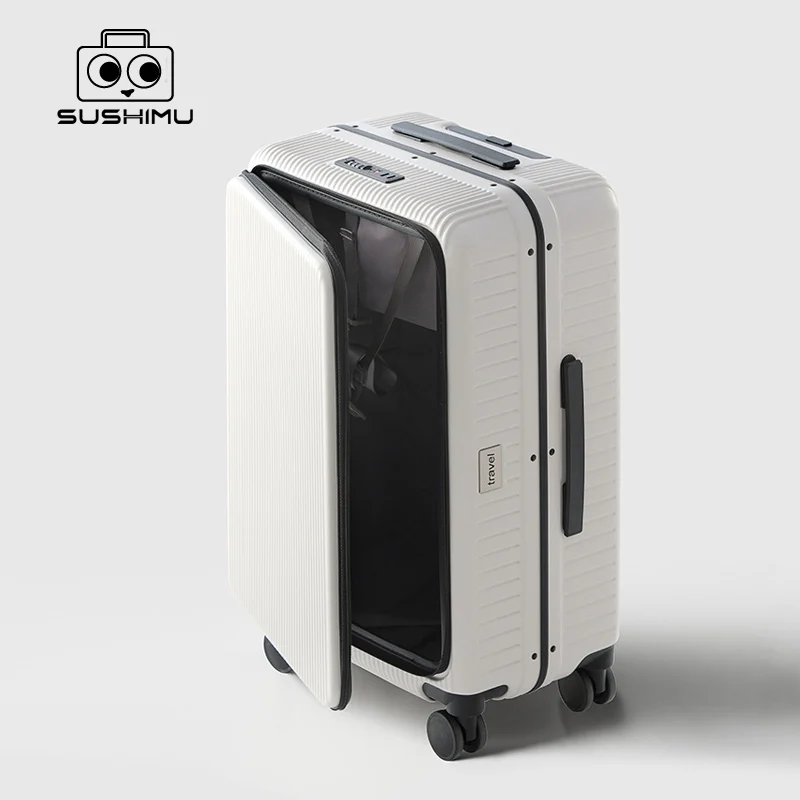 SUSHIMU  Trolley Case Travel Suitcase Boarding Case Password Box Suitcase Portable Wheel Rolling Luggage Bag Front opening