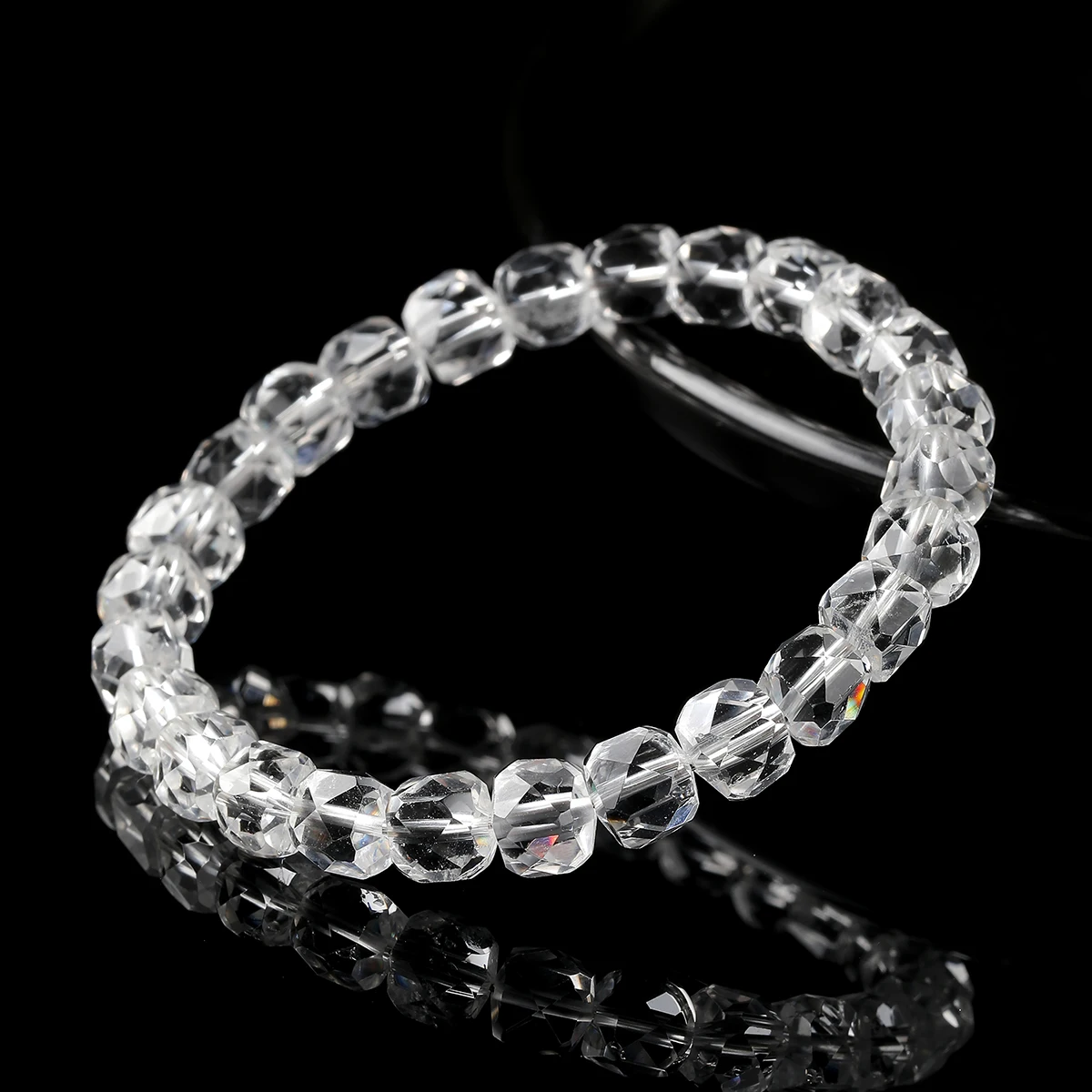 JD 7A Natural White Crystal Quartz Faceted 7mm Sugar Cube Bracelet Elastic Wristband Lucky Amulet Jewelry Gift