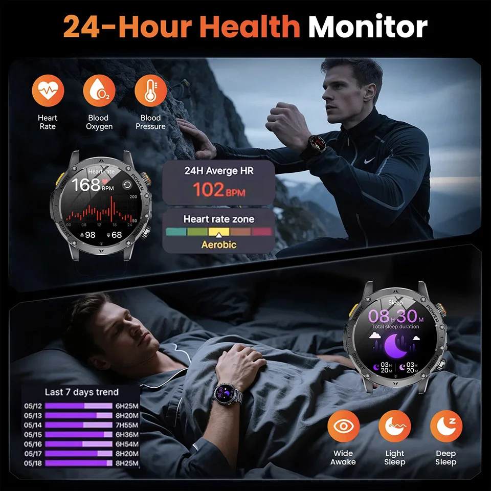 ULTIMATE DESIGN Smartwatch 1.7" AMOLED Sapphire Screen 1000mAh High capacity Flashlight Heart rate Outdoor Watch For iOS&Android