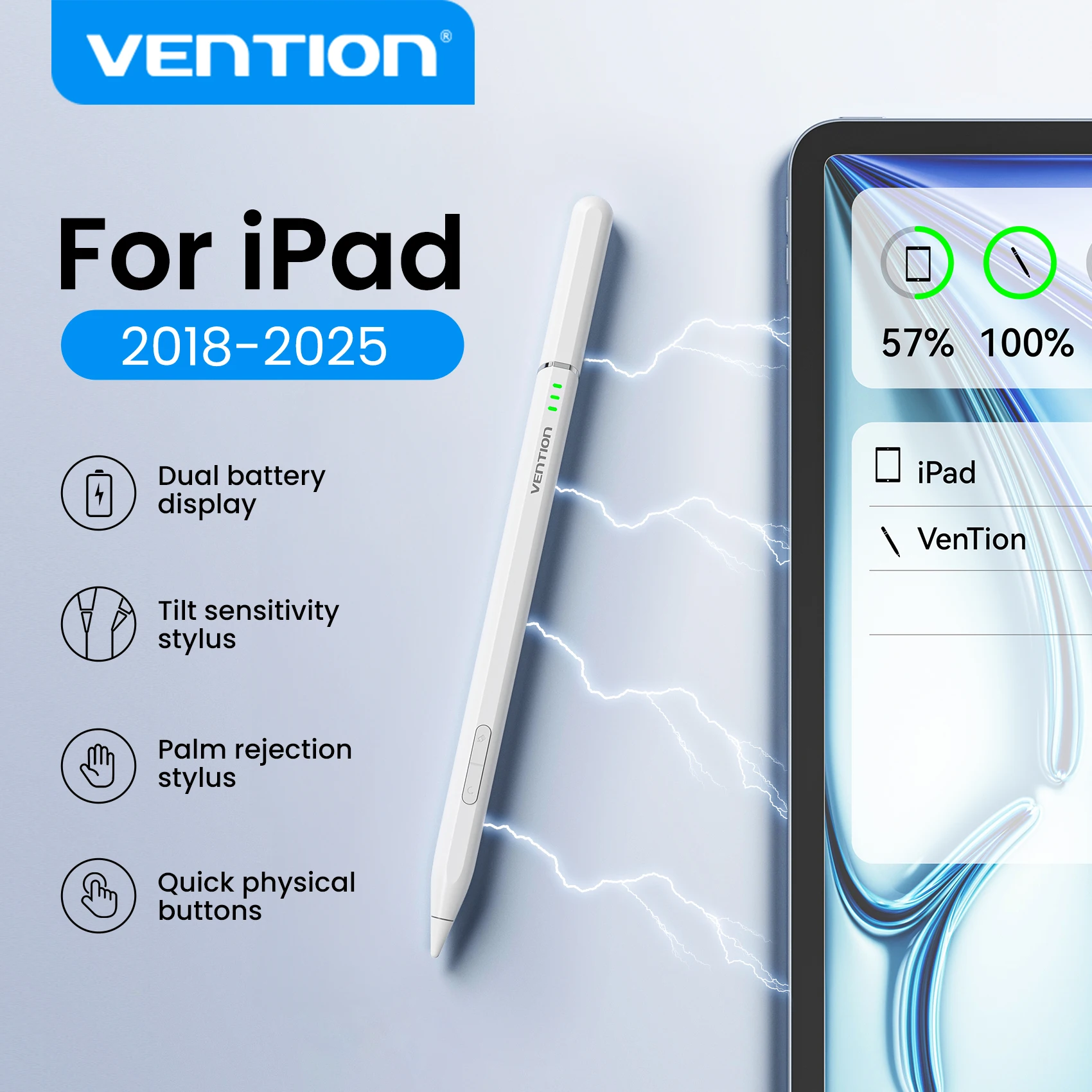 Vention For Apple Pencil Stylus Magnetic LED Palm Rejection Active Stylus Pen Custom Touch Buttons for iPad Air Pro 2018-2025