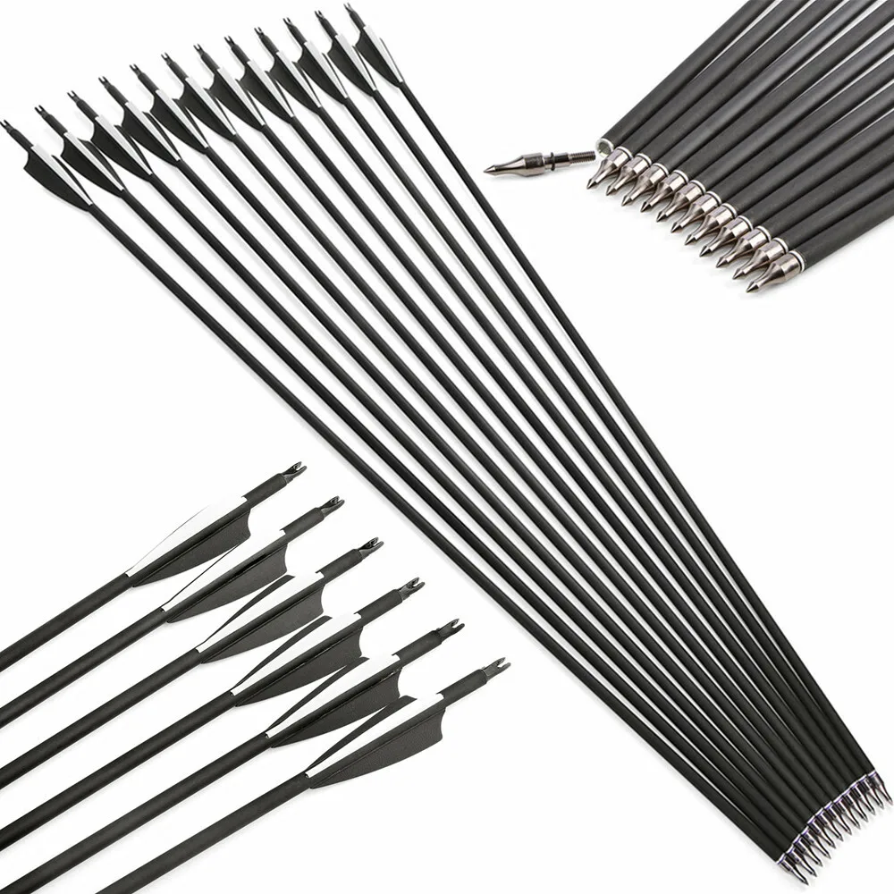 

6/12pcs Archery Carbon Arrow 31.7 Inch Arrow Mixed Carbon Spine 500 Rubber Vane OD7.8mm 100Grain Arrowhead Shooting Target Arrow