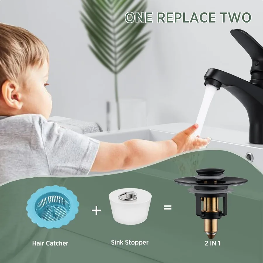 Универсальная пробка для раковины в ванной комнате, комплект из 2 шт., матовая черная всплывающая сливная пробка для сливных отверстий для раковины 1,061,65 против засорения, ванная комната Si