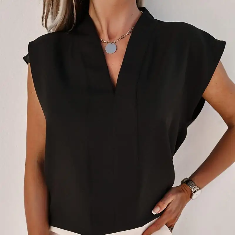 2024 New Spring/summer Fashion Casual Solid Color V-neck Sleeveless T-shirt Top For Women