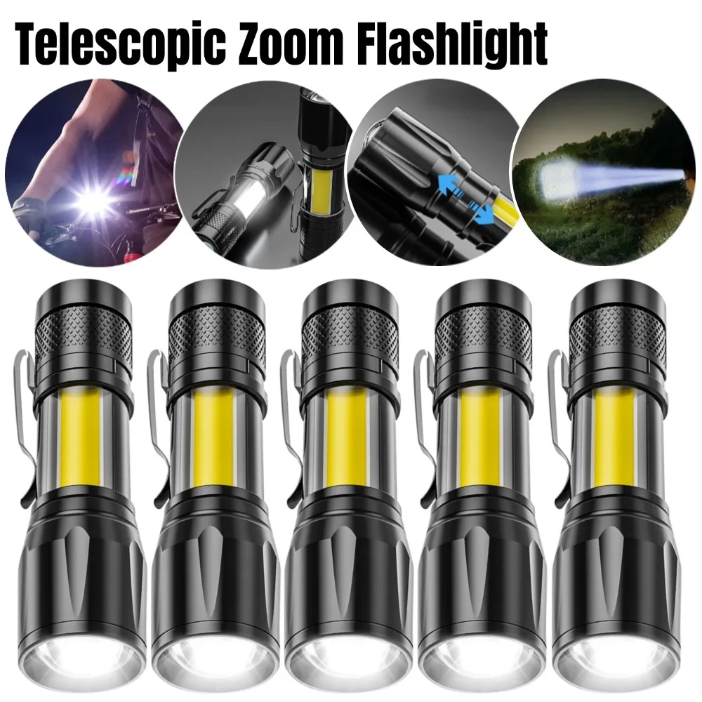 USB Rechargeable Mini Flashlight COB+XPE Portable Built-in Battery Zoomable Small Torch 3 Mode Camping Emergency Flashlights