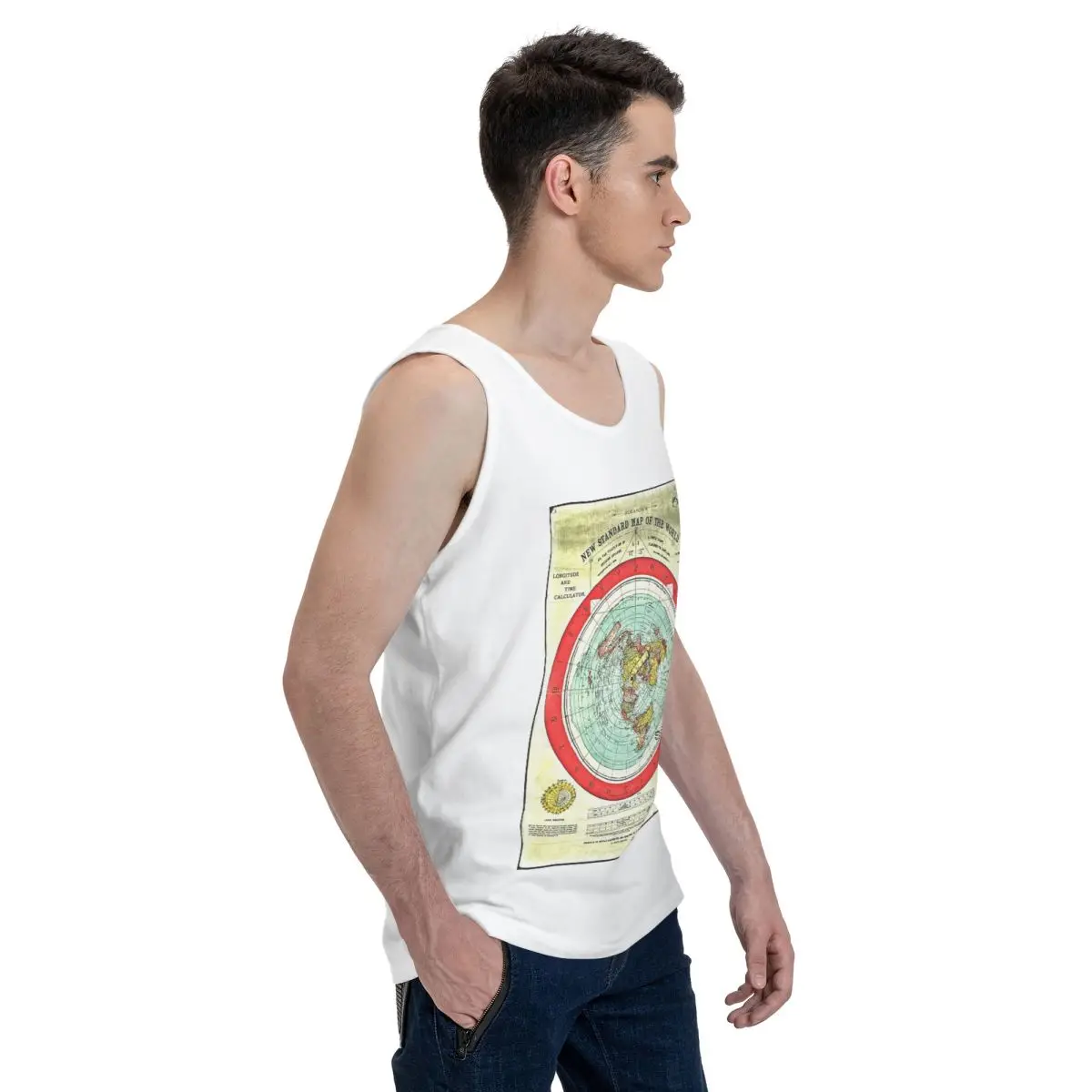 Gleason 1892 Flat Earth Map Research Flat Earth 100% Cotton Men's Sweatshirt Vest Sleeveless Clothing Tees Men Tank Tops T-shirt