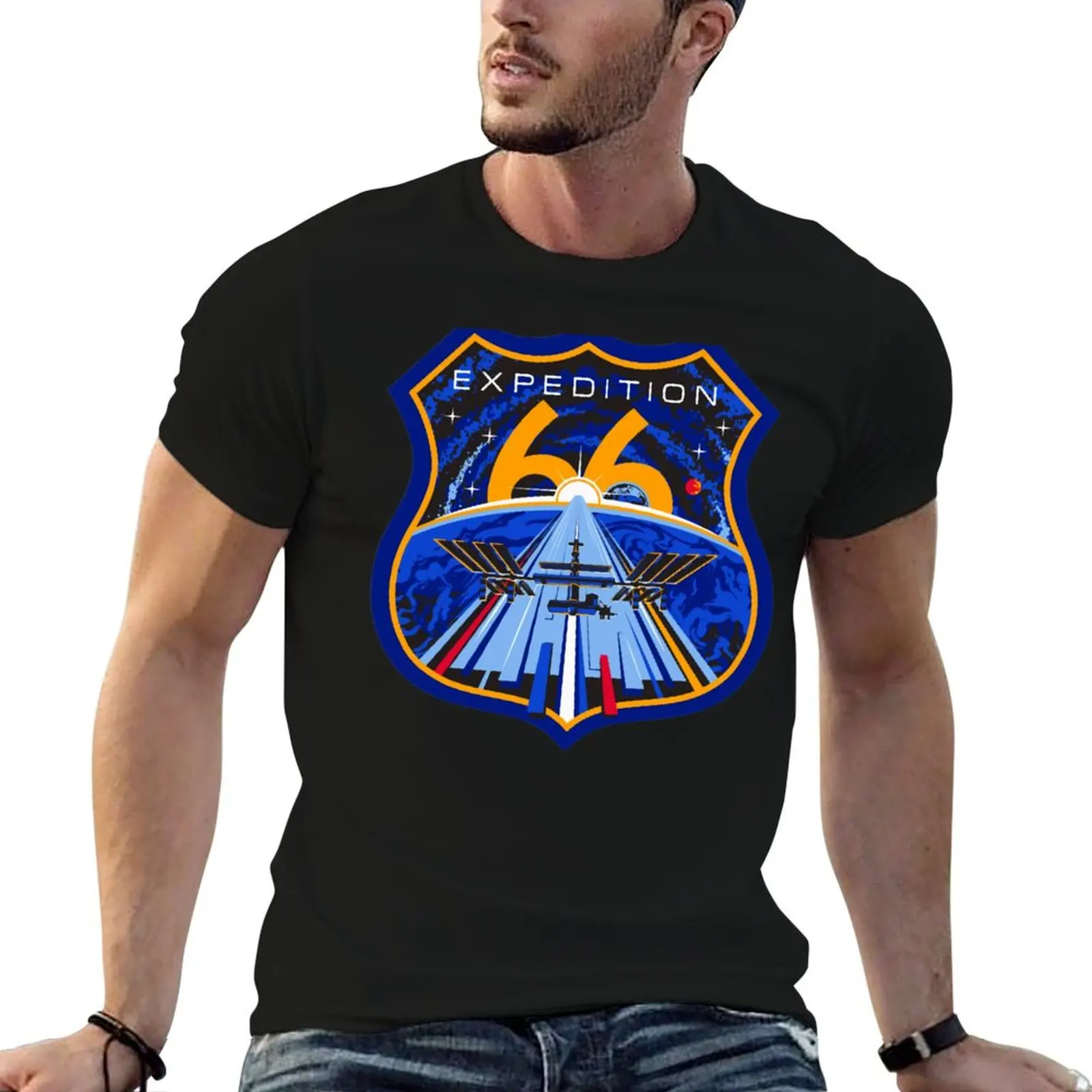 

ISS Expedition 66 Crew Mission Patch T-Shirt graphic tee shirt designer shirts plus size tops sweat shirts, men