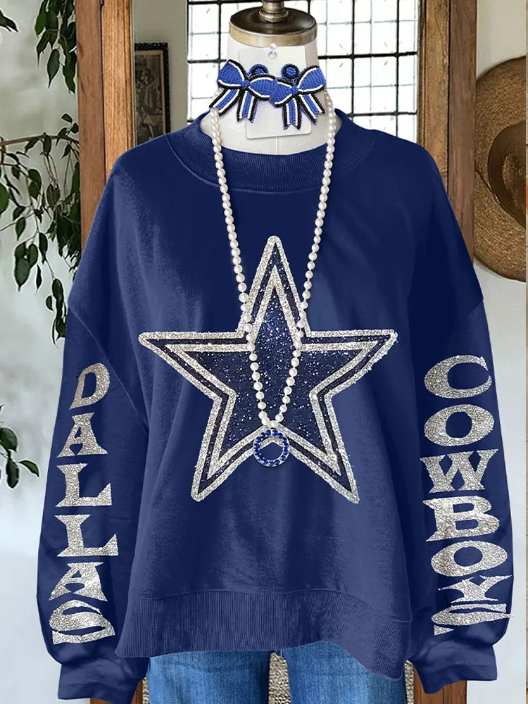 

Casual Game Day Stars Sparkly Graphic Sweatshirts