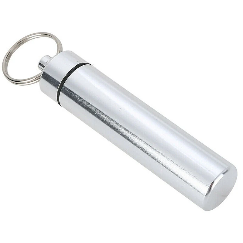 1~10PCS Aluminum Alloy Portable Pill Box Case Waterproof Keychain Hanging Capsule Bottle Container Travel Emergency