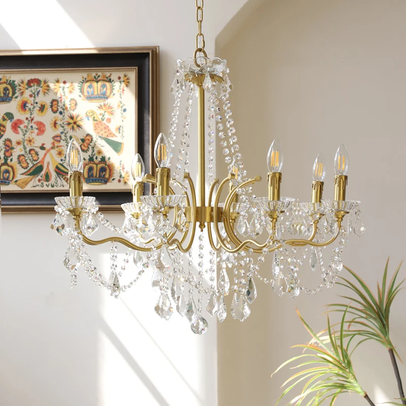 French Chandelier Candle Ancient Living Room Bedroom Duplex Staircase Dining Room Lamp American Crystal 2025 New Lamps Popular