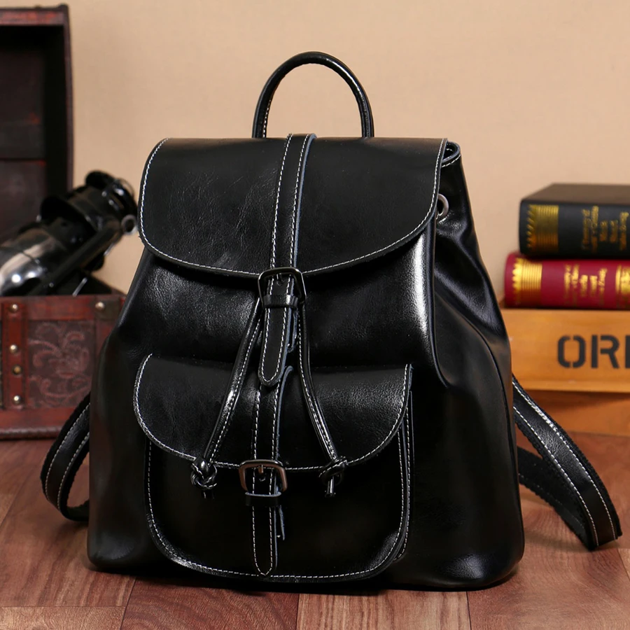 New Drawstring Flap Backpack Women Small PU Leather Textured School Bagpack Fashion Travel Commuter Shoulder Bag Travel Mochilas