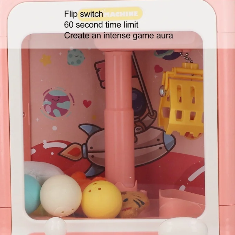 Automat do zabawek dla dzieci, elektroniczny, z muzyką i światłem, wzór króliczka i kosmosu, mini automat z chwytakiem, różowy.