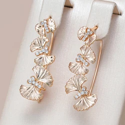 Kienl Vintage Crystal Flower Long Drop Earring for Women 585 Rose Gold Color Shiny Natural Zircon Accessories Daily Fine Jewelry