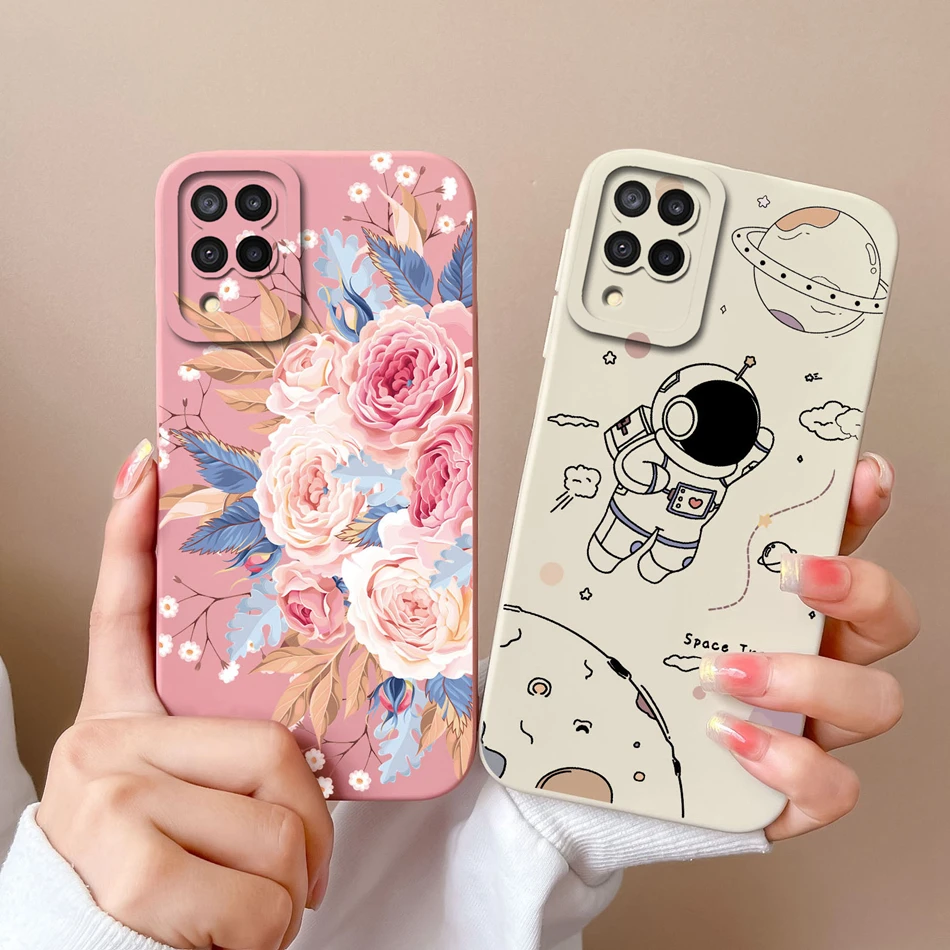 Case For Samsung A 12 M12 F12 Flower Astronaut Upgrade Lens Protection Soft Liquid Silicone Back Cover For Samsung A12 A M F 12