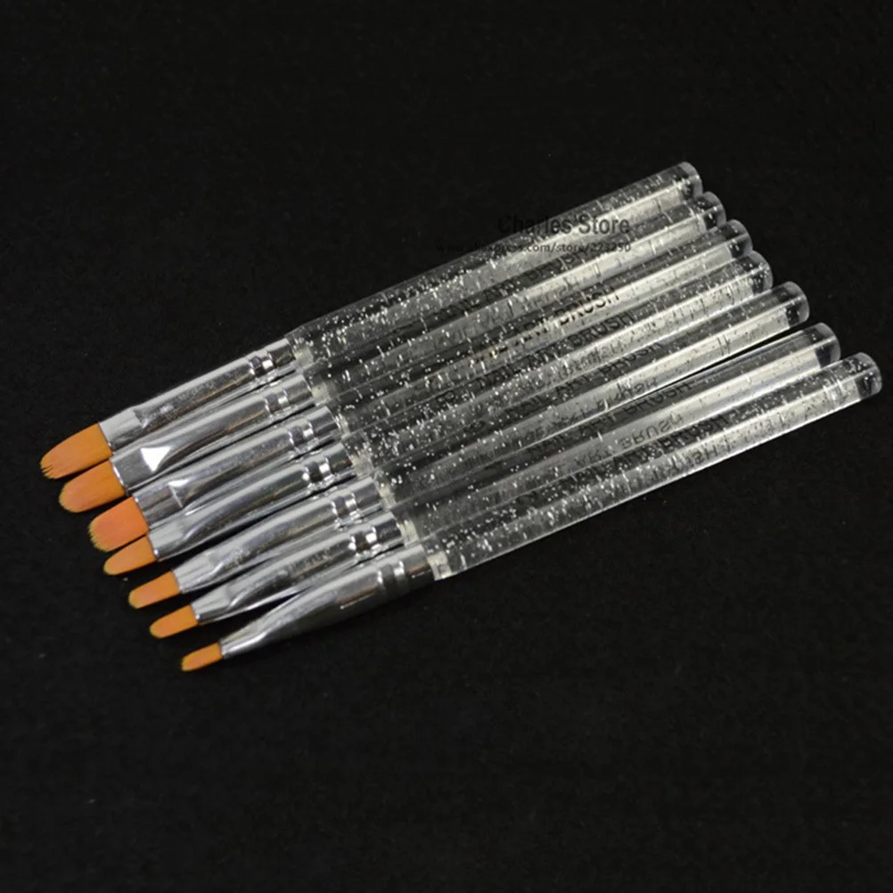 ชุดแปรงทำเล็บ 7 ชิ้นใน 1 ชุด ด้ามจับใส สำหรับงานละเอียดระดับมืออาชีพ ใช้กับอะคริลิค เจลยูวี สำหรับเพ้นท์เล็บและทำเล็บ