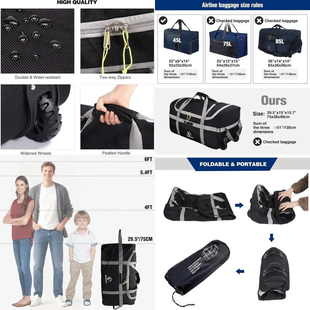 

Large Capacity Rolling Dual Bag for Travel, 85L/120L/140L Wheeled Luggage