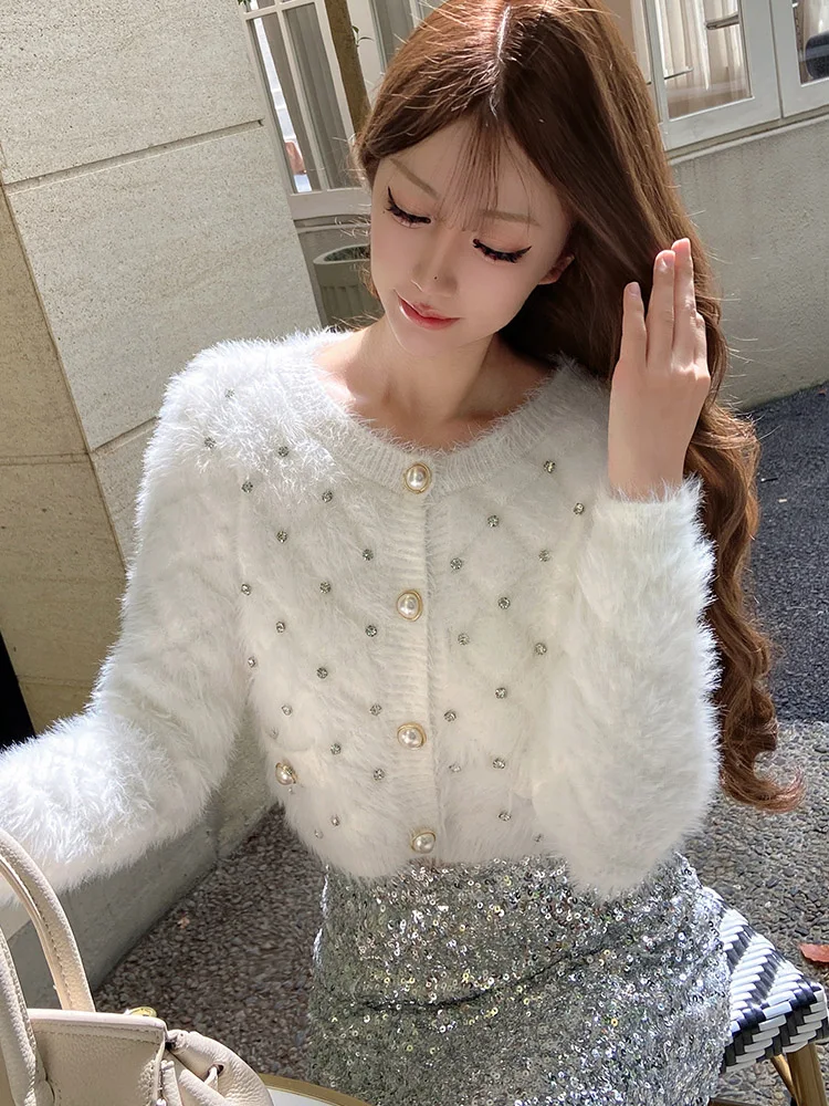 Dabuwawa Knitted Cardigan Sweater Winter Jackets For Women Geometric Diamonds Decoration Crochet T-Shirt Christmas DM1CZK021