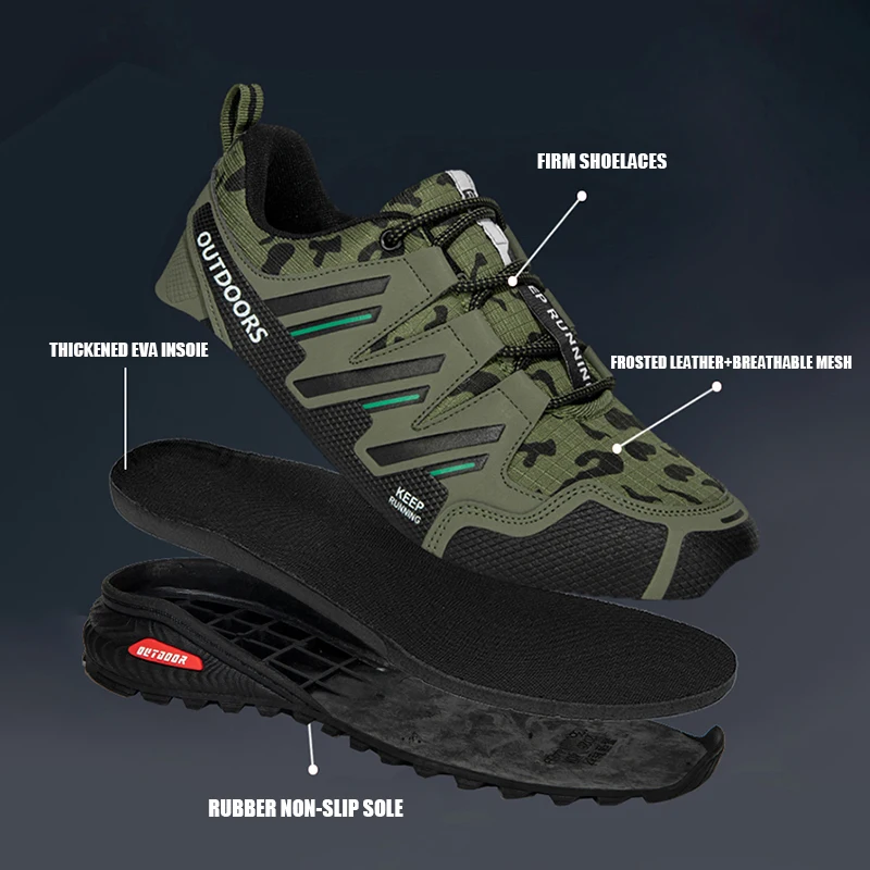 2025 New Men Hiking Shoes Outdoor Waterproof Sports Shoes Comfortable Leather Hiking Training Boots Large Size Tactical Shoe Men