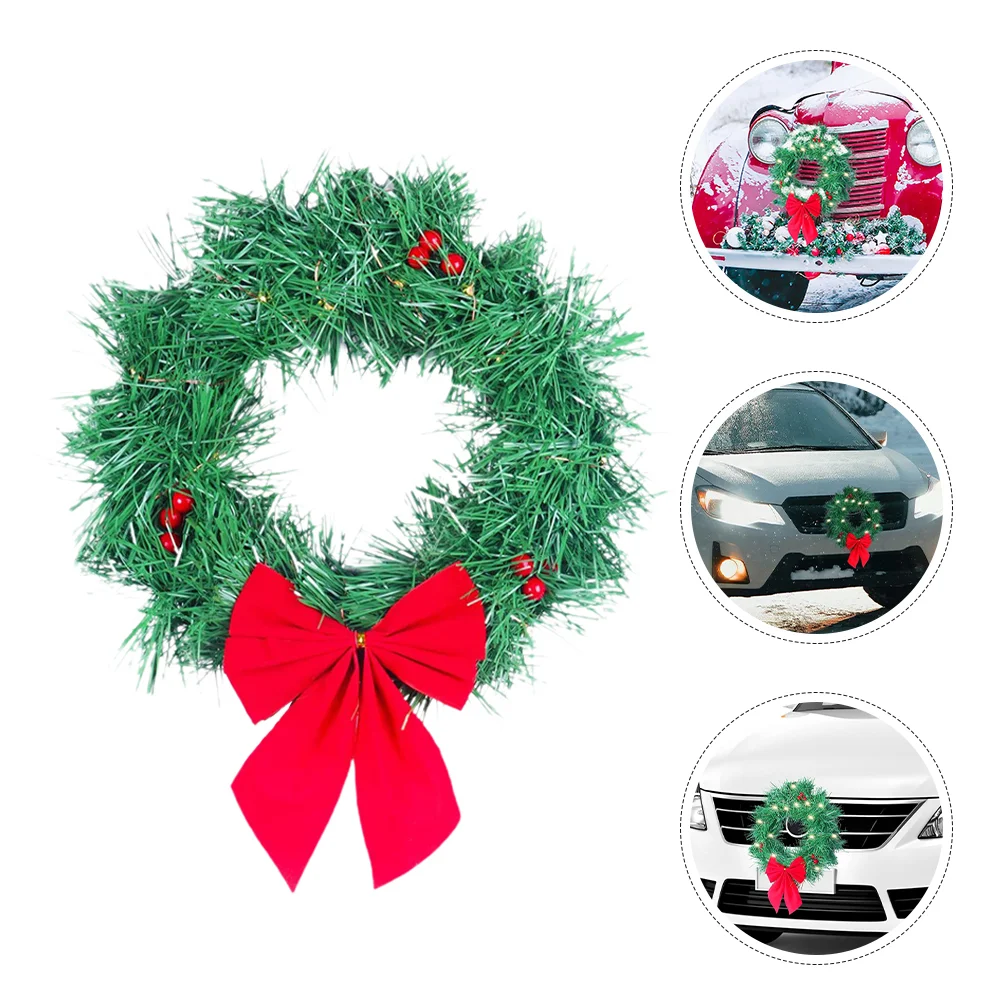 Car Christmas Wreath Front Door Hanging with Lights Xmas Garden Ornament Plastic