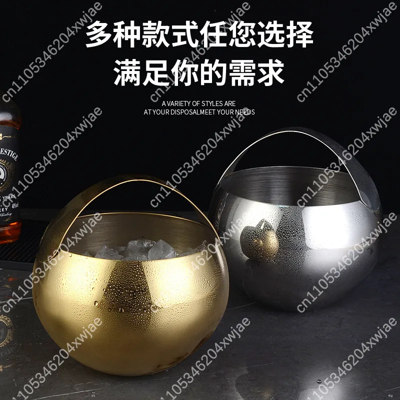 Double Wall Stainless Steel Ice Bucket Beer Wine Cooler with Handle for Bar Party Home KTV