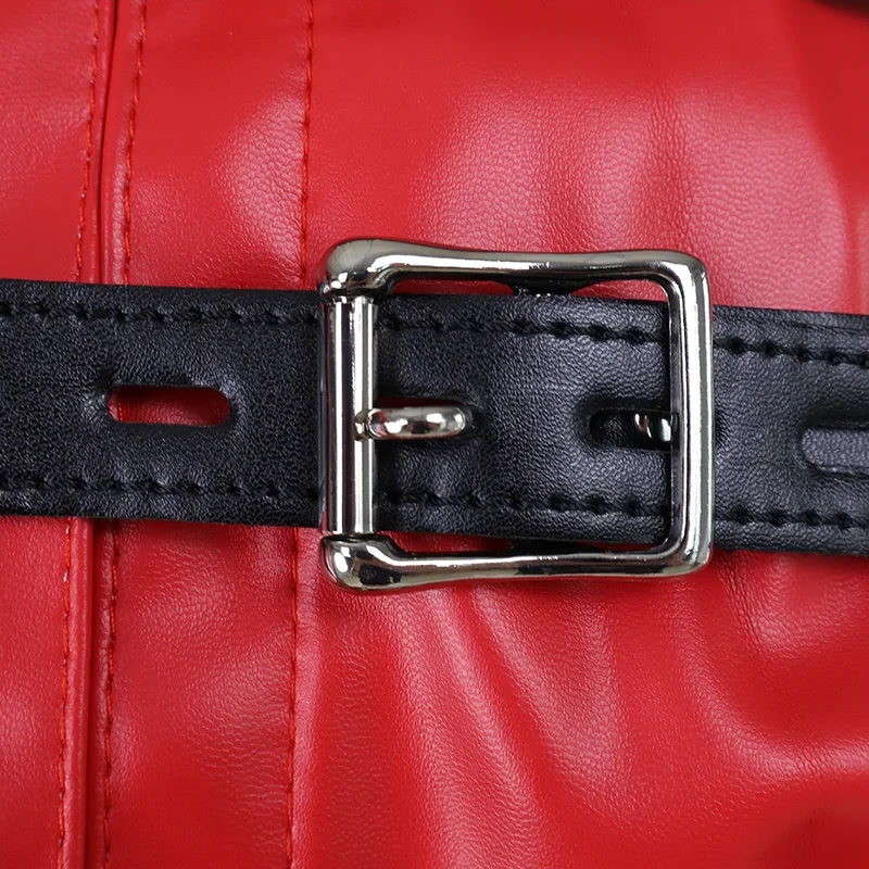 MN1 女性黒赤セクシーなオープン胸カップレスレザーボンデージ海峡ジャケットトップ女性の拘束ストレートジャケットハロウィン C9 * Jy