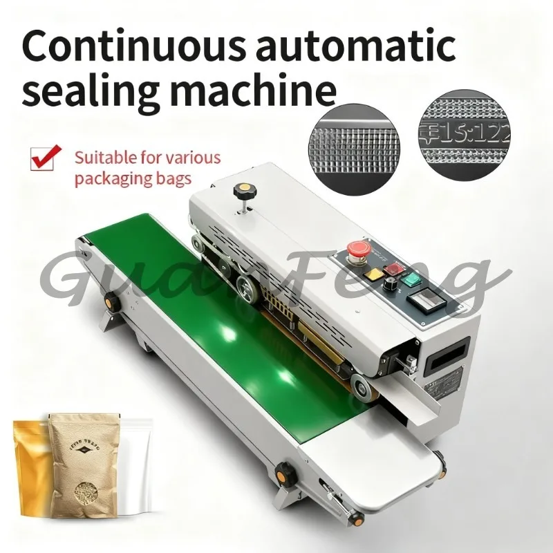 Automatic Continuous Heat Sealer, Desktop Electric Horizontal Sealing Machine for Plastic Food Bags & Foil Pouches