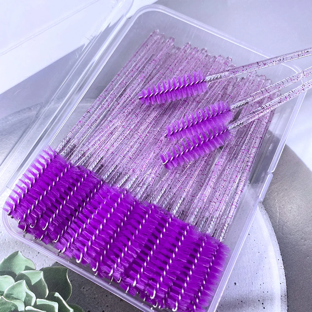 50 Uds cepillo de pestañas con caja mango de diamante de cristal aplicador de varita de rímel pinceles de maquillaje de cejas herramientas de extensión de pestañas