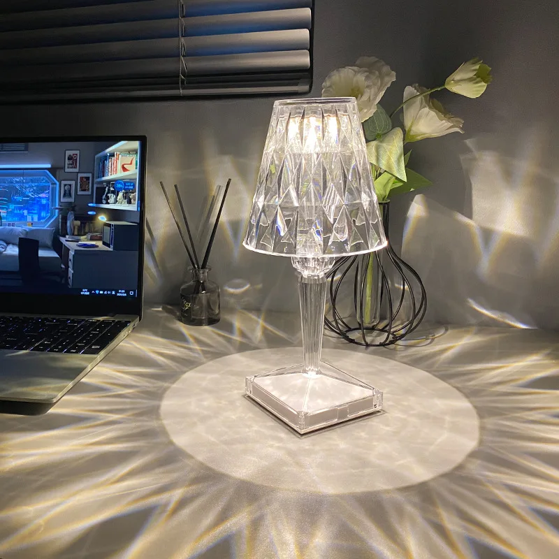 

Crystal Table Lamp 3/16 Color USB Acrylic Remote Control Decorative Desk Atmosphere Light Touch Night Light Bedroom Living Room