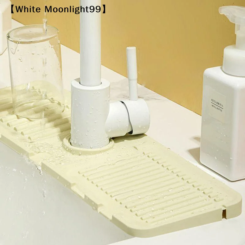 New Faucet Draining Mat Silicone Non Slip Kitchen Sink Splash Guard Easy Clean Waterproof Bathroom Draining Pad〔White〕