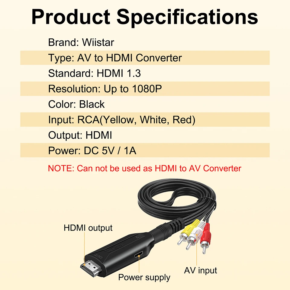 Video Adapter RCA AV to HDMI Converter Adapter RCA AV CVBS L/R TO HDMI Video 1080P AV2HD New Arrival Cable length 70cm/1M