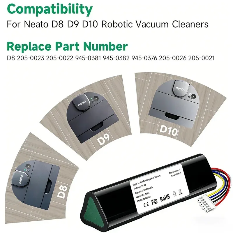 

12800mAh Ultra High Capacity Battery for Neato Botvac D8 D9 D10 Connected 14.4V Li-ion Replacement Rechargeable Vacuum Parts