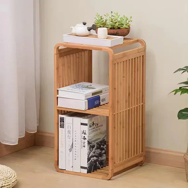 

Bamboo Storage Holders 1-3layer Bedside Table Nordic Simple Bay Window Organization Household Floor Standing Lounge Hollow Out