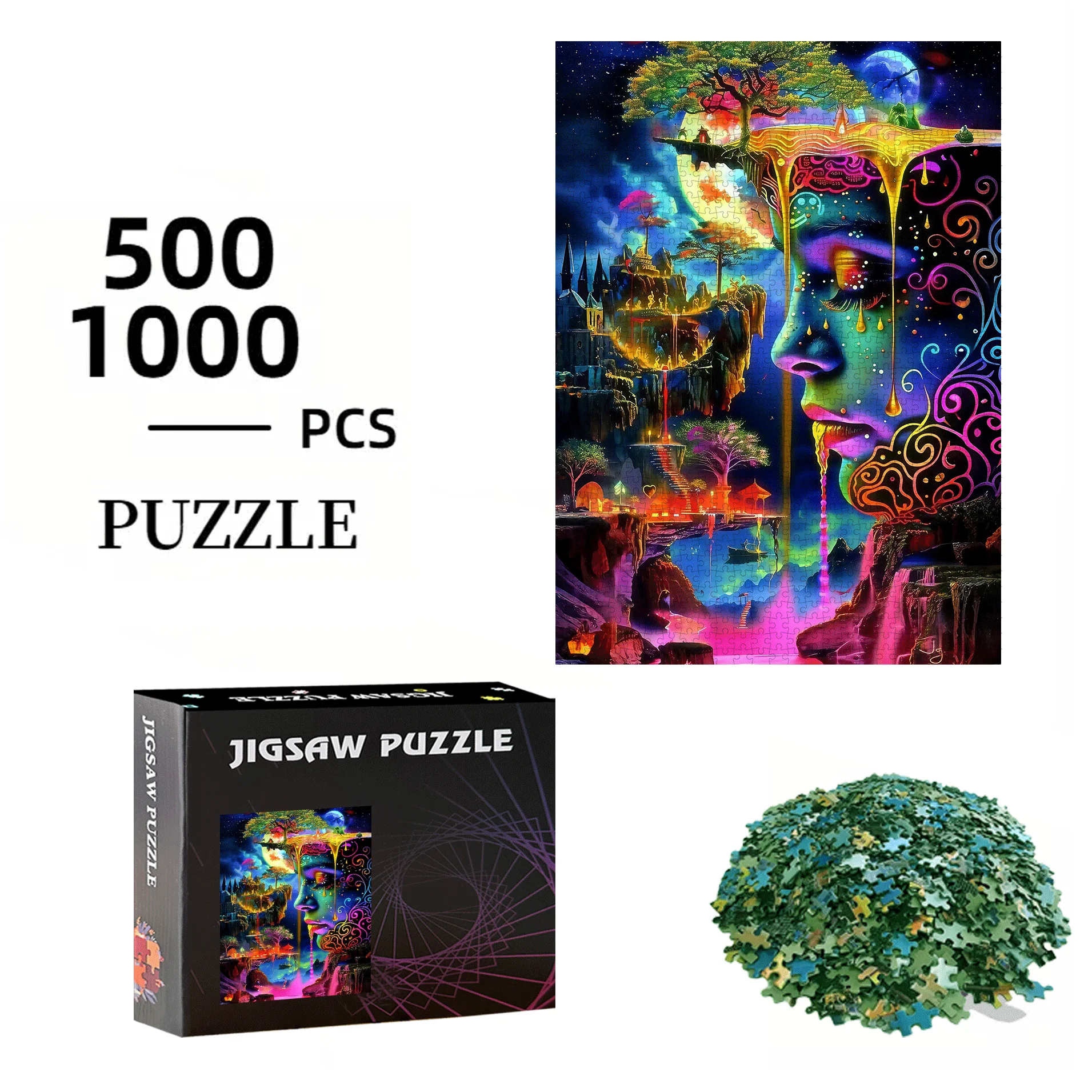 Kolorowa układanka z twarzami 500/1000 elementów, duża gra logiczna, prezent, interaktywna zabawa rodzinna, dekoracja domu DIY, wyzwanie dla mózgu na urodziny, Ha