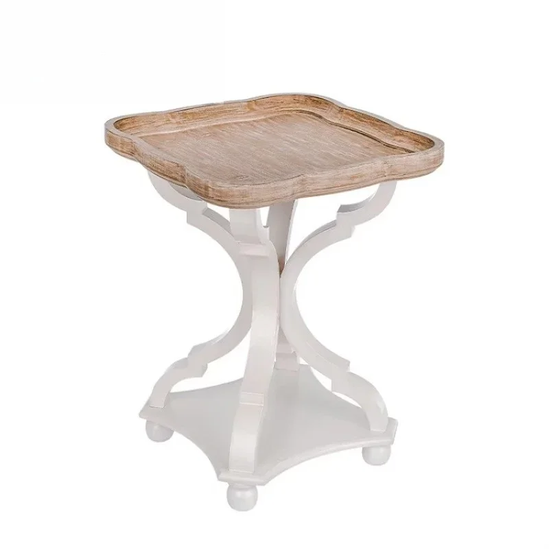 Classic French country style antique white coffee table and small round side table solid wood table