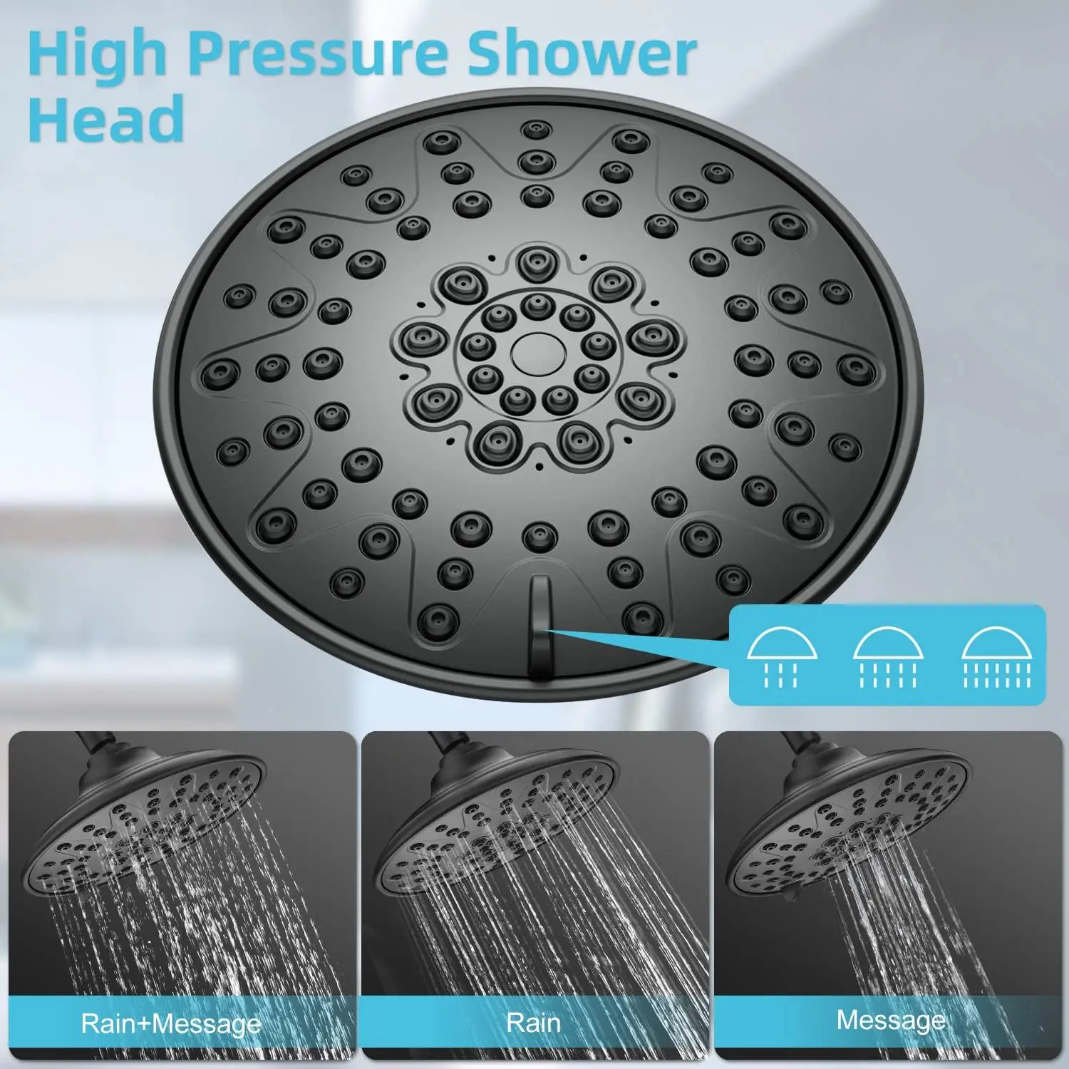 Black Shower Faucets Sets - Overhead Rain Head Shower System with 8-Mode High Pressure Handheld Complete