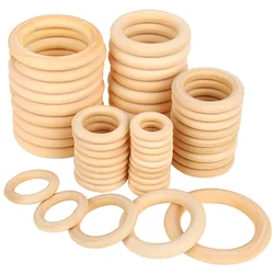 20/30/40/50/60/70/80mm Unfinished Wooden Rings Solid Color Natural Wood Circle Rings for DIY Macrame Craft Jewelry Decorations