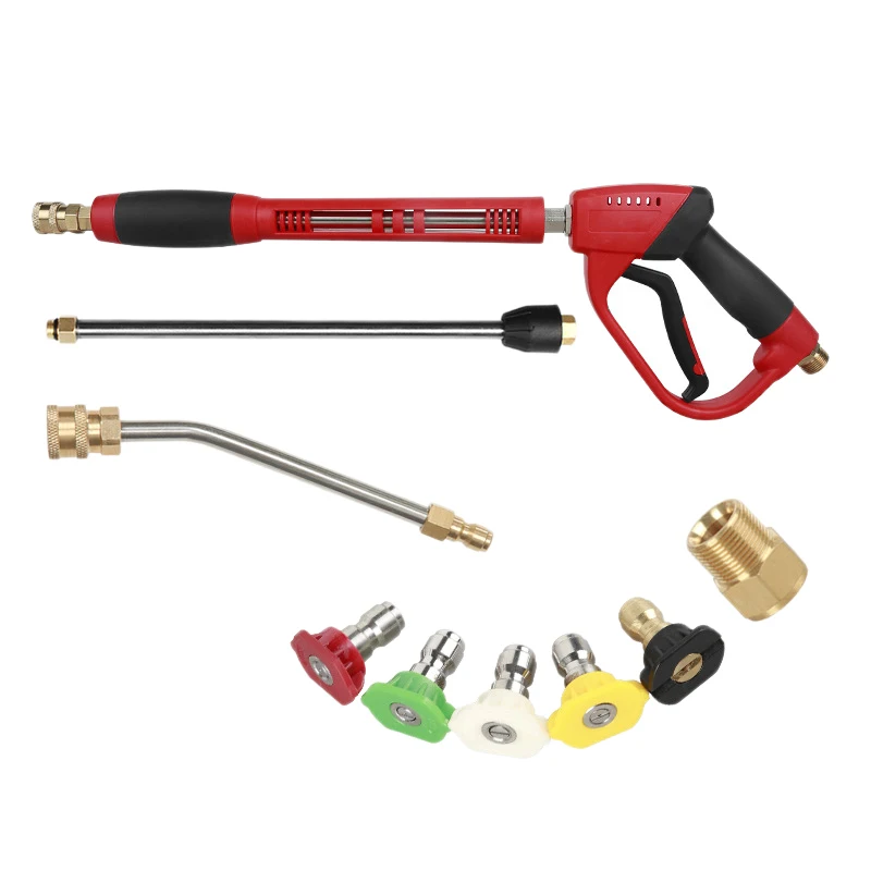 

High Pressure Washer Tool Set With 1/4 Quick Connector Wand Extension 5 Nozzle Tips M22 Fitting 40 Inch 5000 PSI