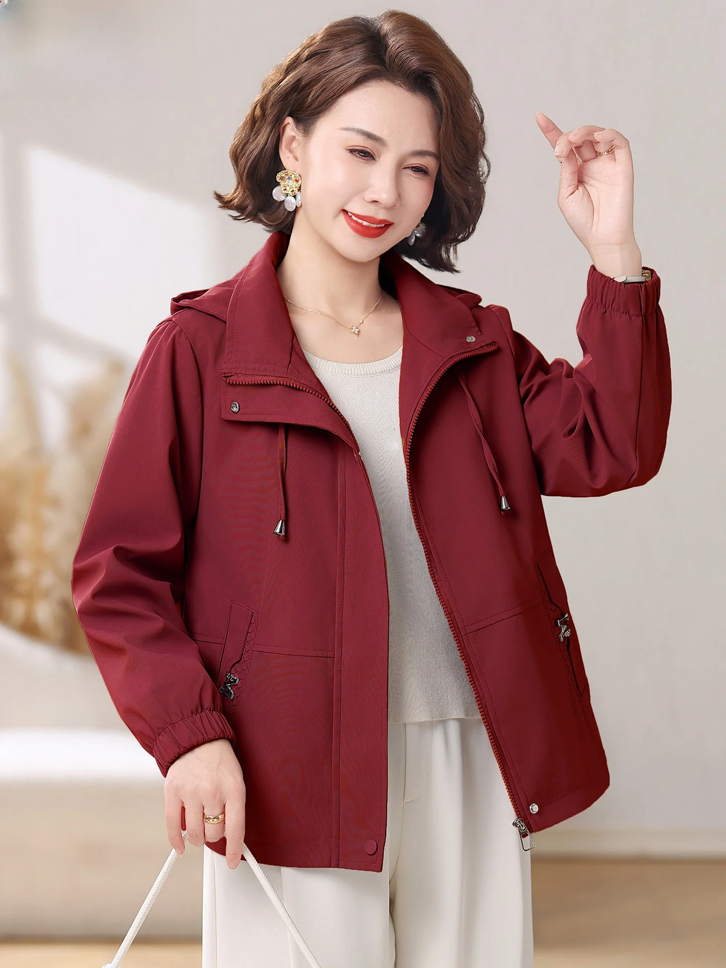 

Spring Faion Outerwear for Women over 50 Years Old Ele Widely Dred Mommy New 2026 Sle Loose Fit Zipper ort Coat
