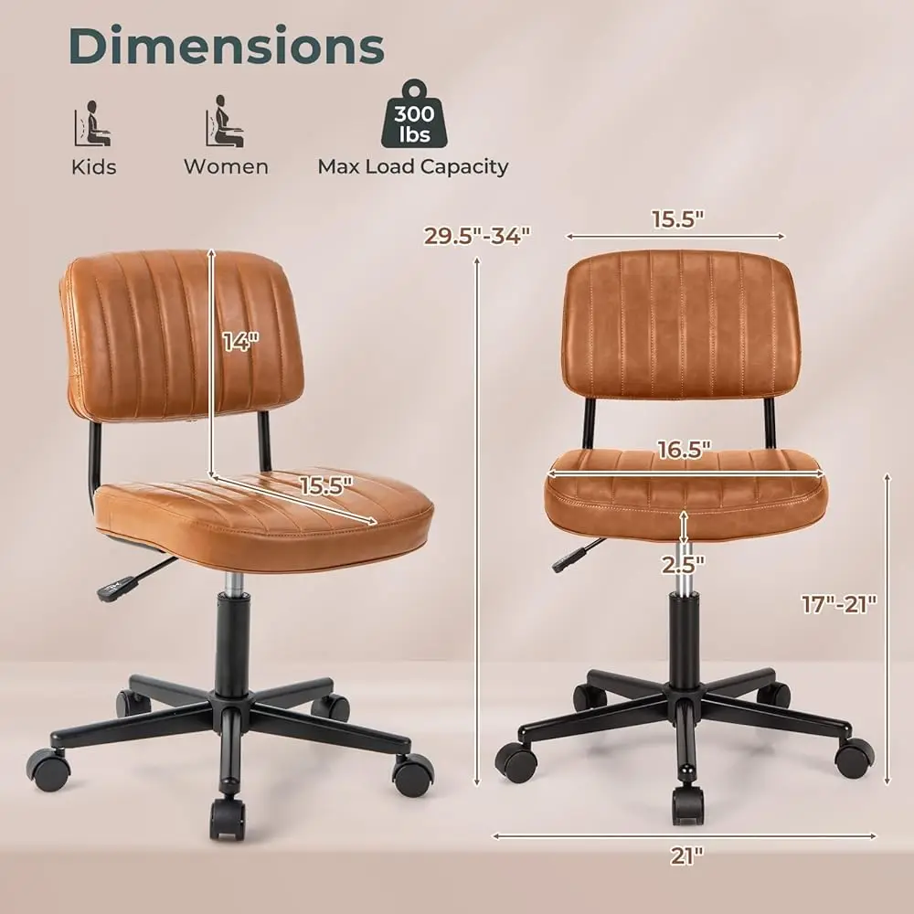 Leather Office Chair Orange, Arml Low-Ba Computer Desk Chair, Retro Swivel Rolling Task Chair Height Adjustable Pu Leisure