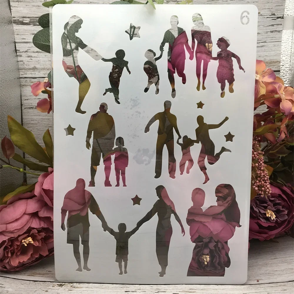 4Pcs/Set A4 Family Lover Children Parent DIY Layering Stencils Painting Scrapbook Coloring Embossing Album Decorative Template